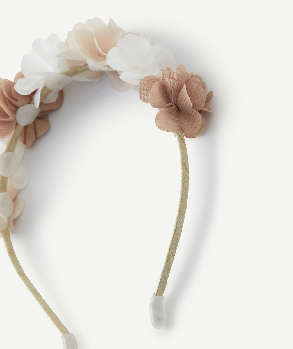 SERRE-TÊTE FILLE COULEUR DORÉE AVEC FLEURS EN RELIEF