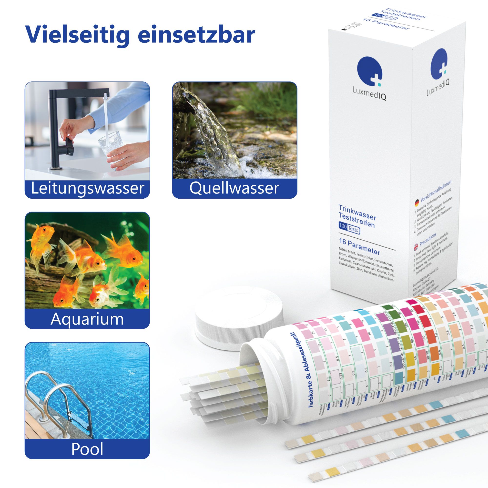 100x Wassertester Trinkwasser 16-in-1 - Trinkwasser Teststreifen zur Prüfung der Wasserqualität