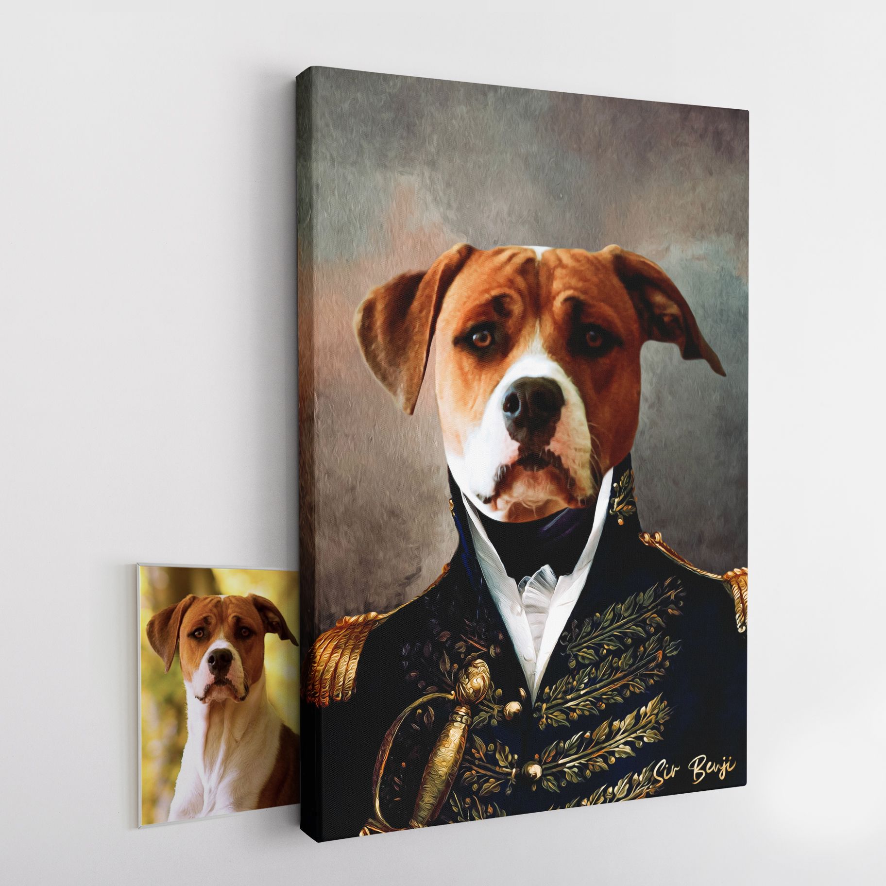 Retrato personalizado do seu animal de estimação em tela - História do Almirante