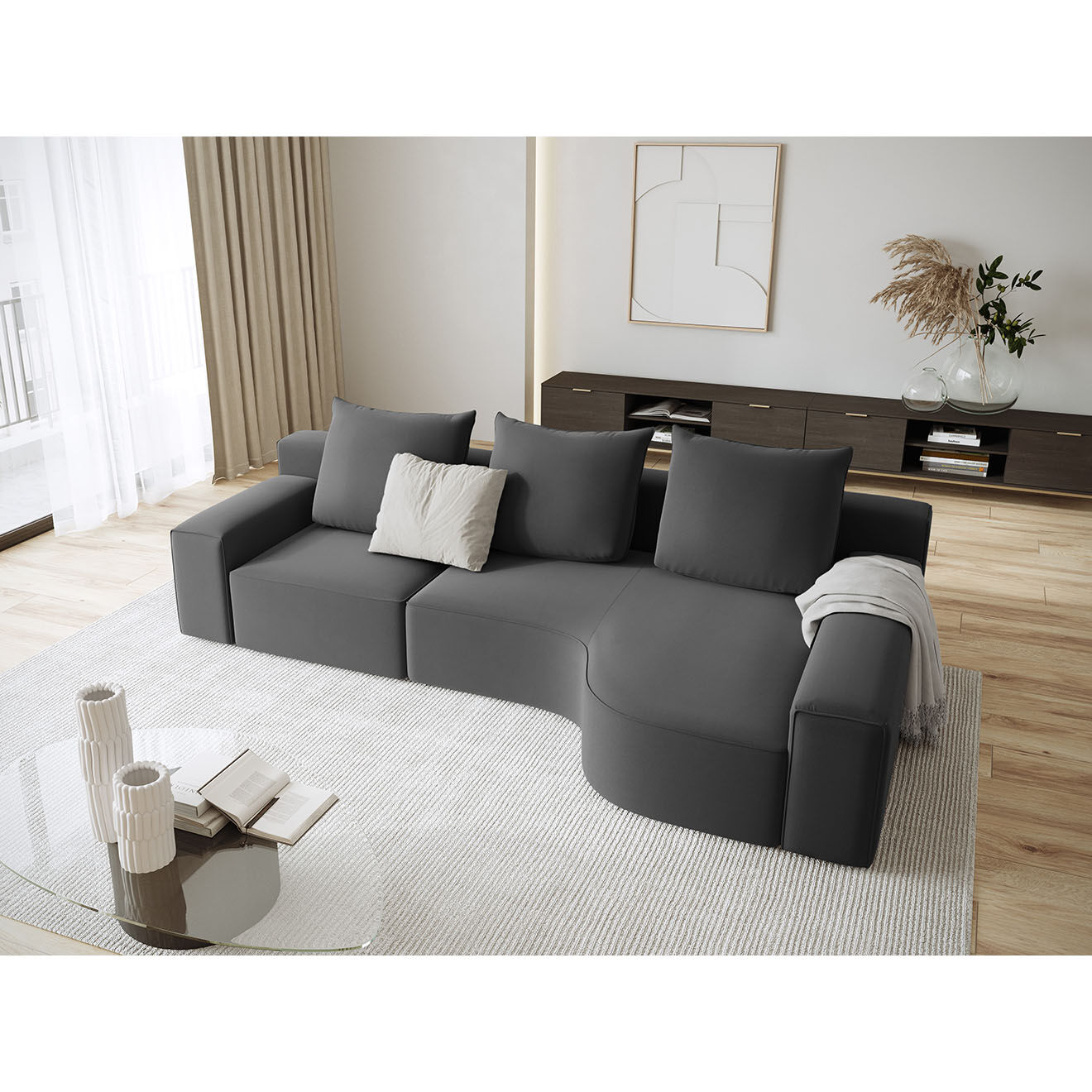 Mazzini Sofas Canapé d'angle Droit Velours Ivy 4 Places gris foncé - 280x137x89 cm