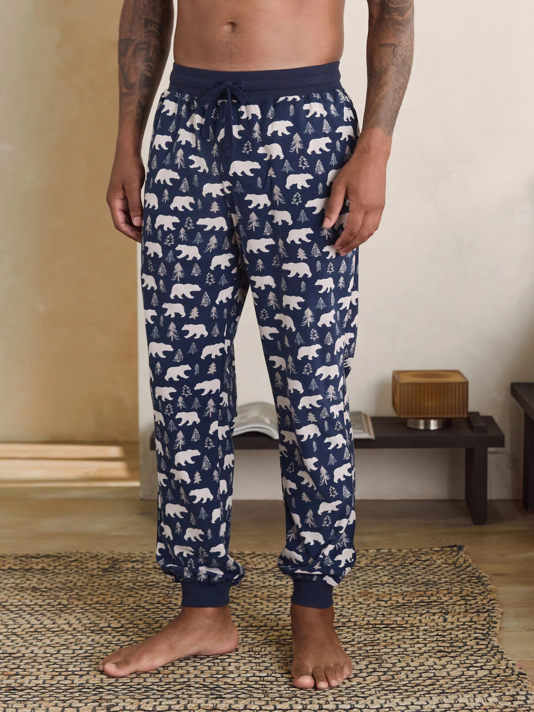 Marineblauw/naturel met ijsbeer - MotionFlex - Behaaglijke pyjamabroek met boorden