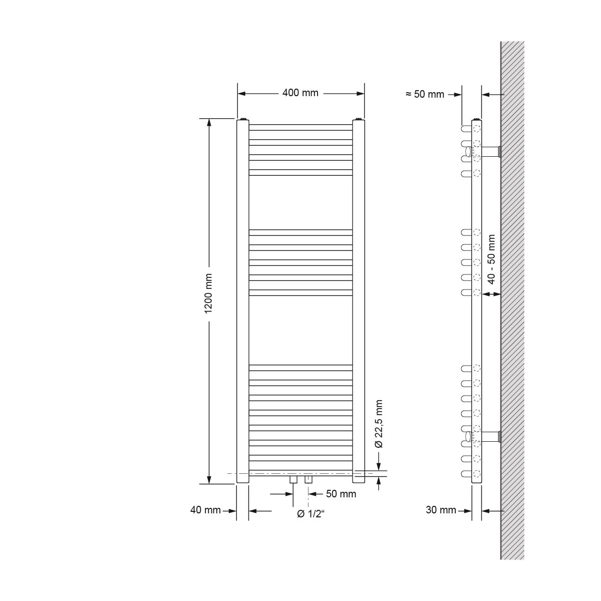 ECD Germany Badkamerradiator, Middenaansluiting, 400 x 1200 mm, Wit, Gebogen, met Thermostaat en Aansluitset, Universele Hoek- en Doorloopvorm, Wit - Radiator, Verwarming, Handdoekwarmer, Handdoekdroger