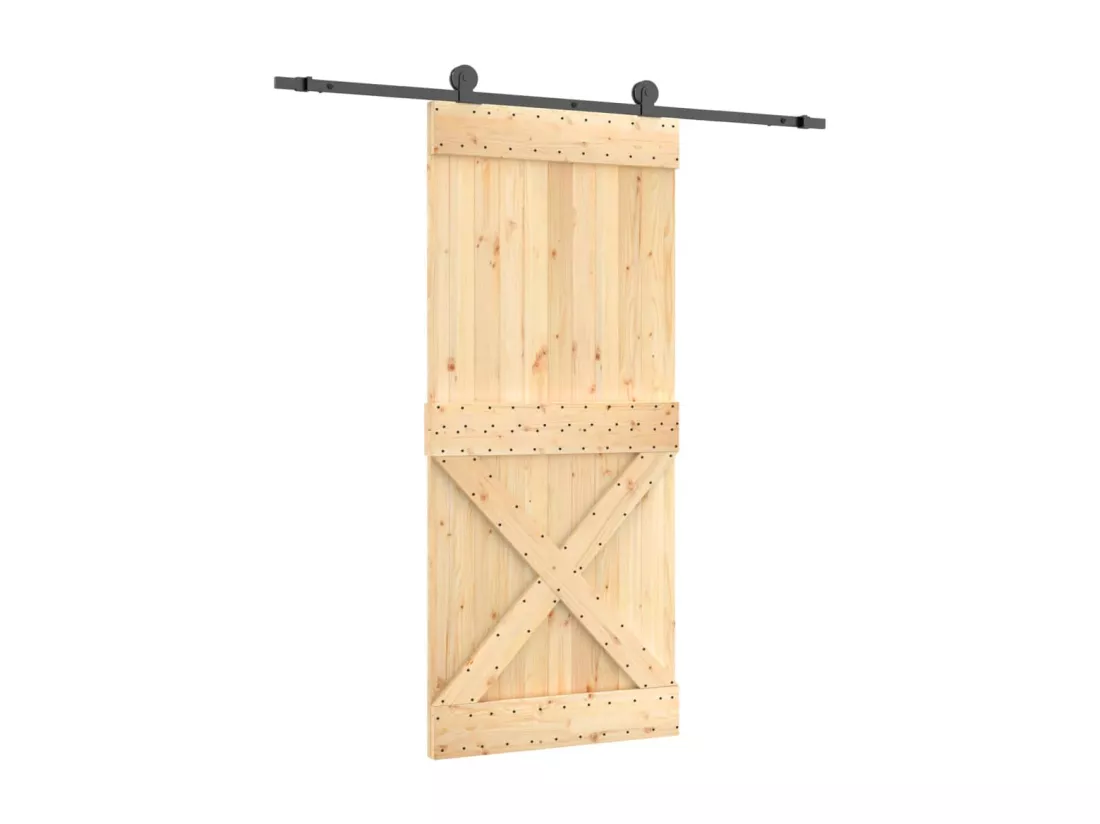Porte coulissante et kit de quincaillerie 90x210 cm pin massif