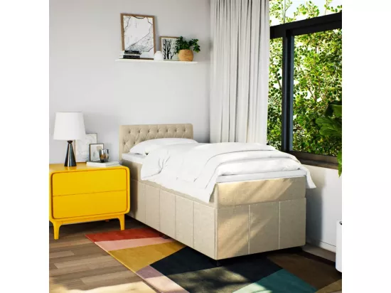 Sommier à lattes de lit et matelas Crème 90x190 cm Tissu
