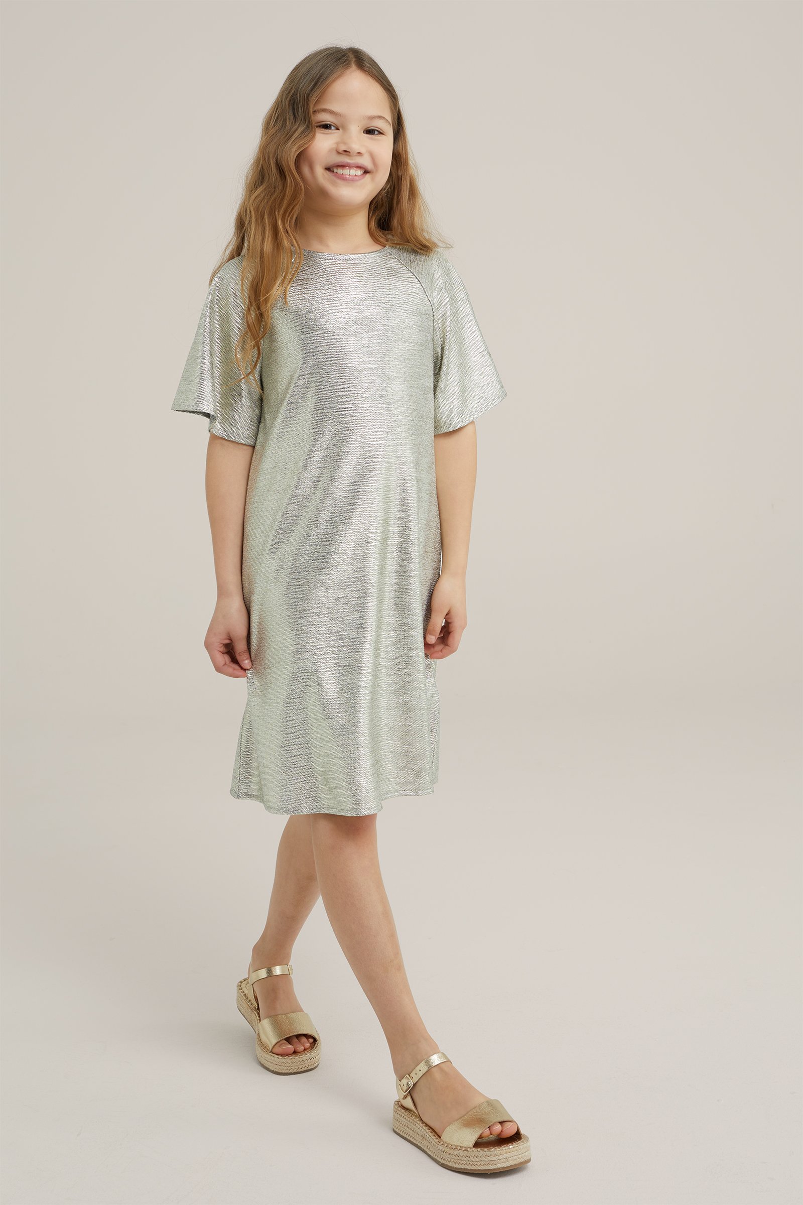 Meisjes jurk met metallic look WE Fashion Goud