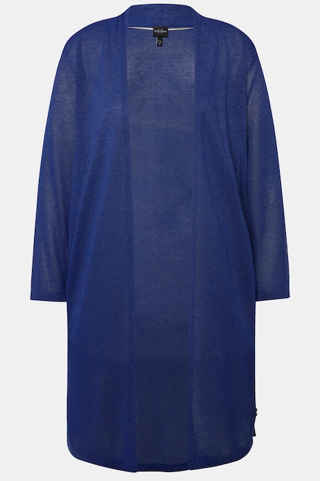 Long-Strickjacke, Glitzer, Stehkragen, V-Ausschnitt