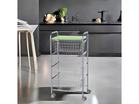 Resserre à légumes, 4 paniers de grande capacité, Gris aluminium - Vert pistache, GREEN