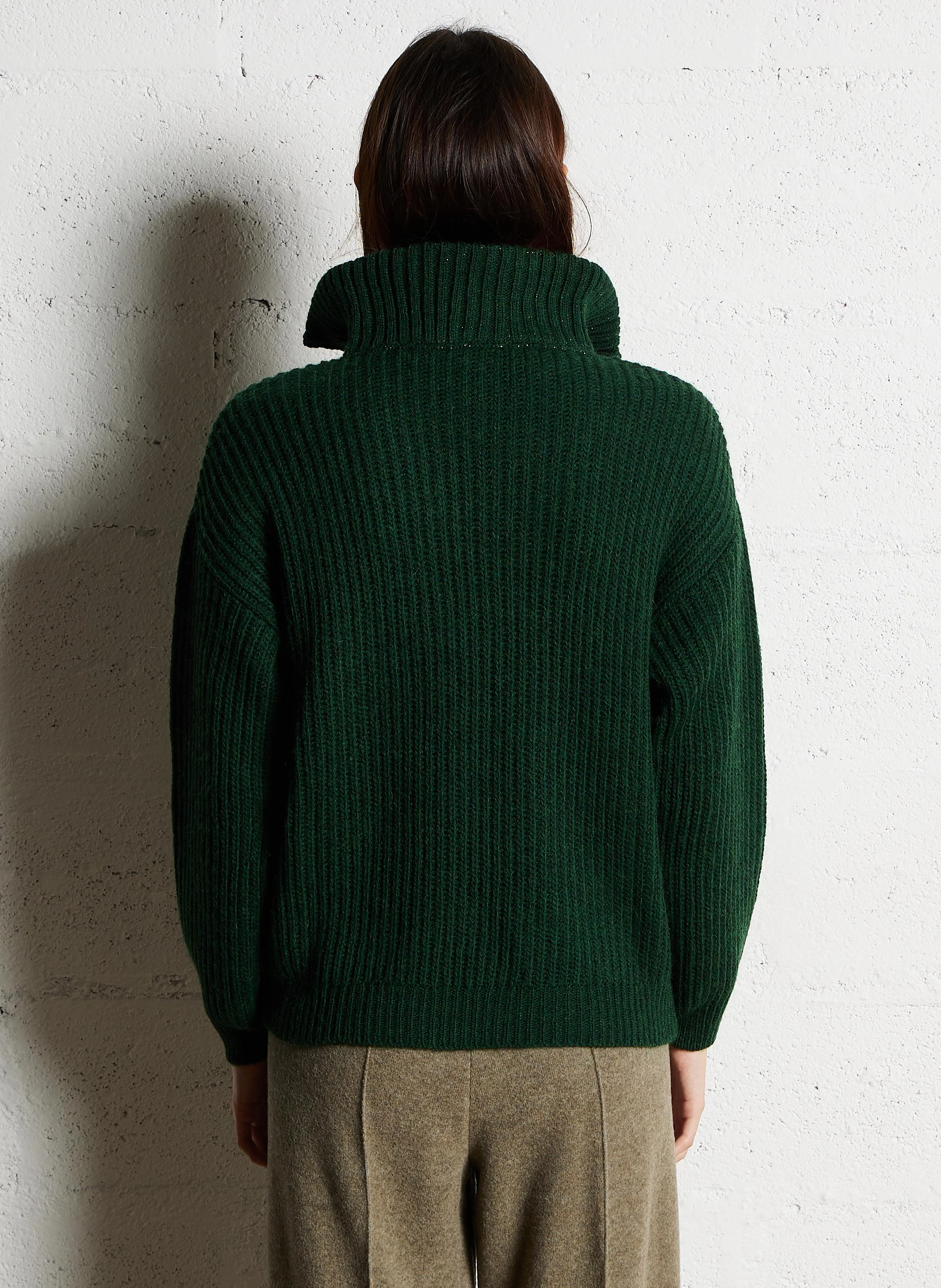 Pull ample col zippé en maille| Vert