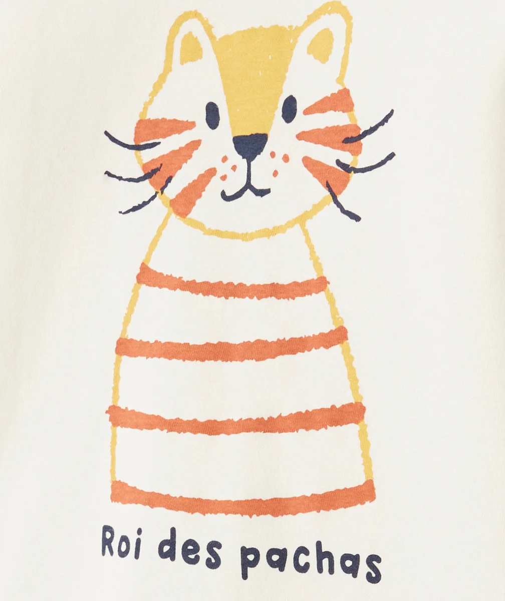 T-SHIRT BÉBÉ GARÇON EN COTON BIO AVEC CHAT ET MESSAGE