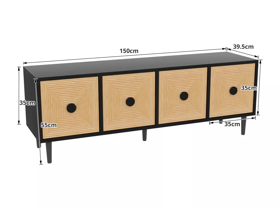 Meuble TV moderne effet bois bambou noir 150x38x55 cm Diestru