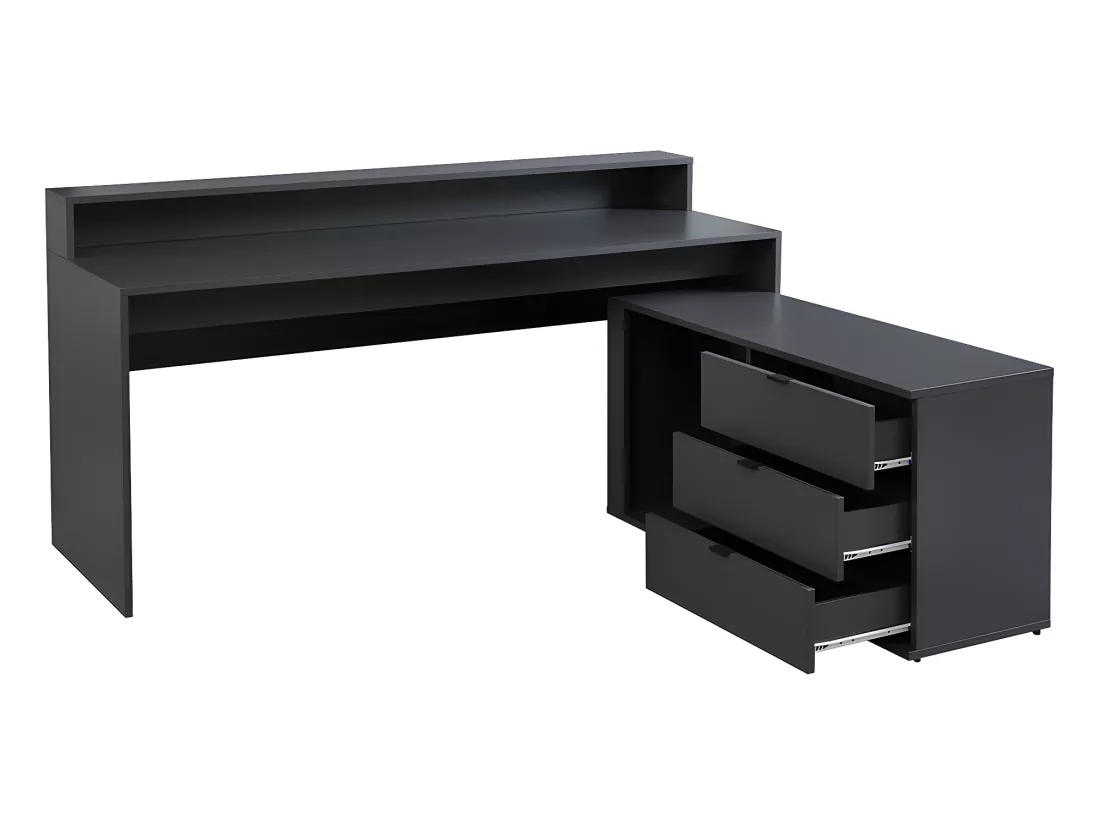 Bureau d'angle gamer NEHA - Avec rangements et LEDs - MDF - Gris