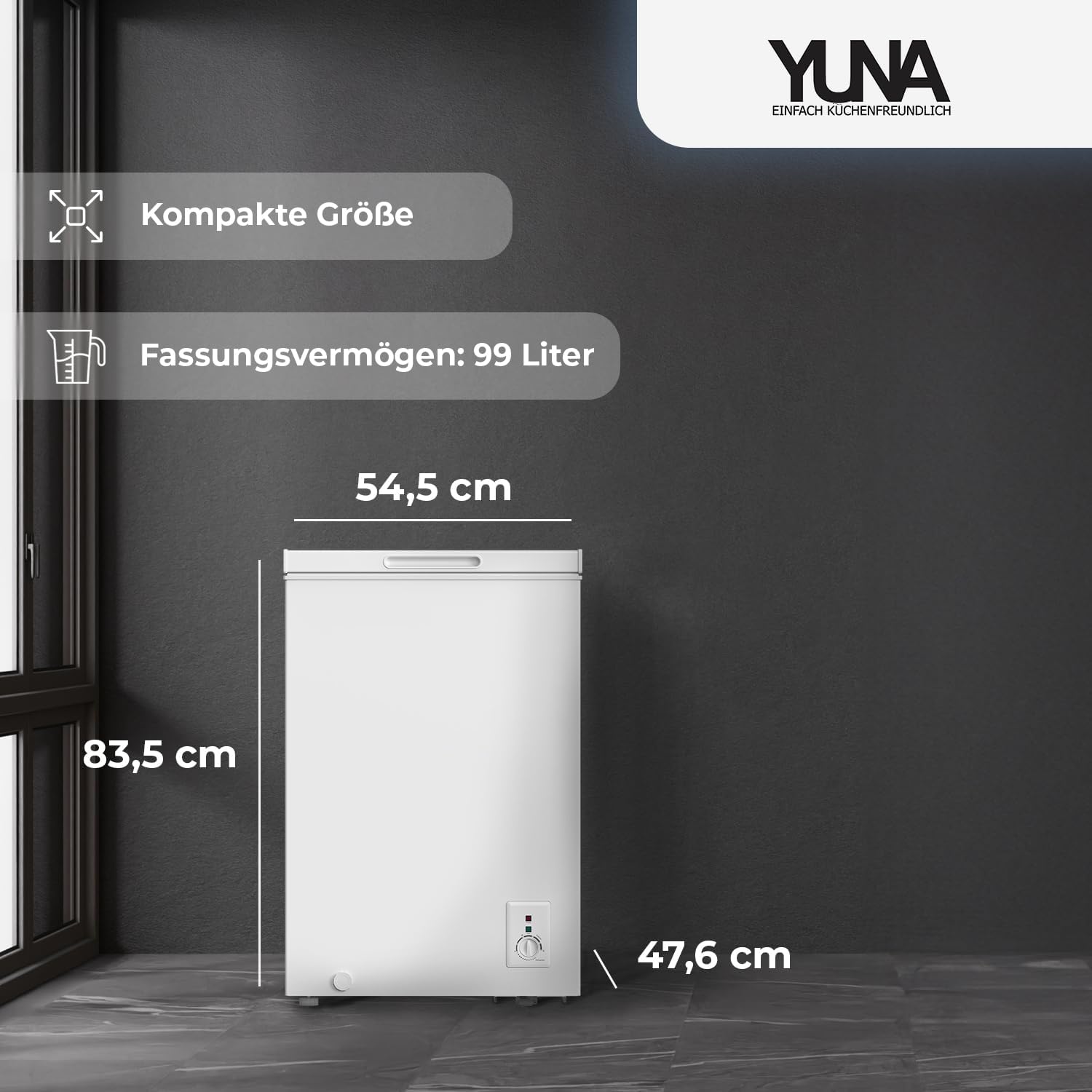 YUNA FROSTER 100 Gefriertruhe | DUAL Modus | mit Drahtkorb | Kühlen und Gefrieren | 4 Sterne Gefrierfach (weiß)