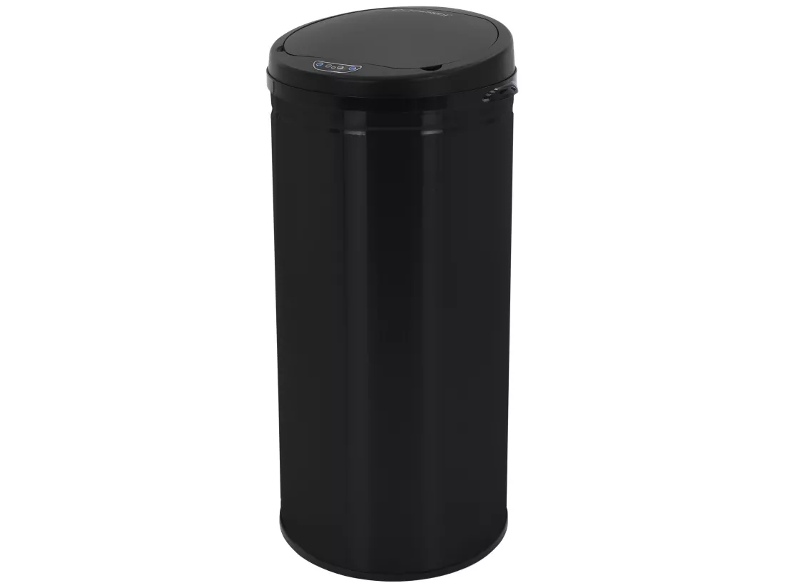 Poubelle 30L avec détecteur de mouvement en acier inoxydable ronde noir brillant