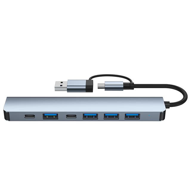 2-i-1 USB-C / USB hub 7 porte USB3.0 til Windows MacOS Grå