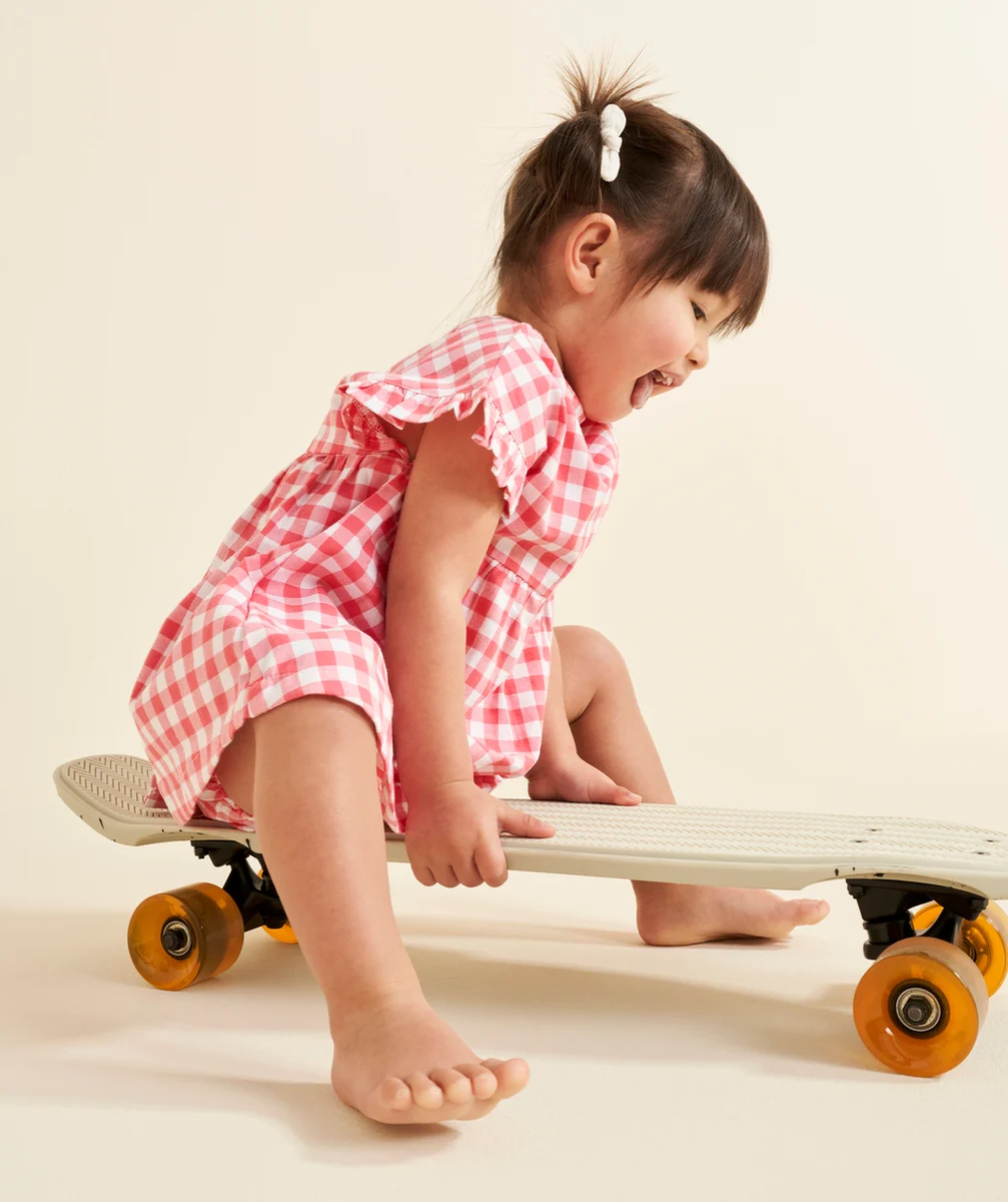 robe bébé fille en coton imprimé à carreaux rose et blanc