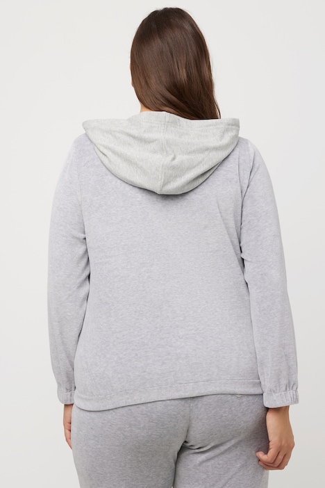 Loungewear-Jacke, Velourssamt, Sweat-Kapuze