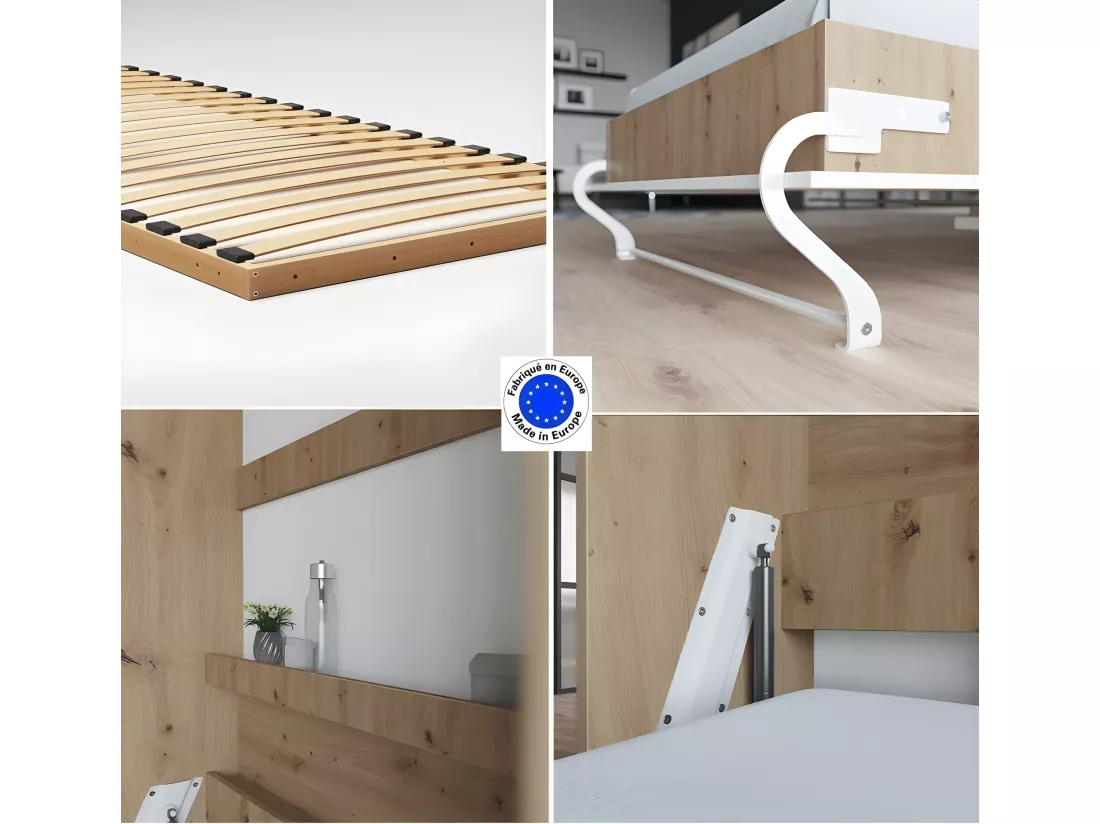 Lit escamotable +2 Placards Vertical 90x200+(50x2)cm Lit Rabattable Lit Mural Standard Chêne Sauvage/blanc