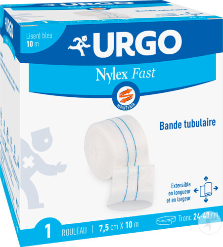 Urgo Nylex Fast Bande Tubulaire Liseré Bleu 10m x 7,5cm 1 Rouleau