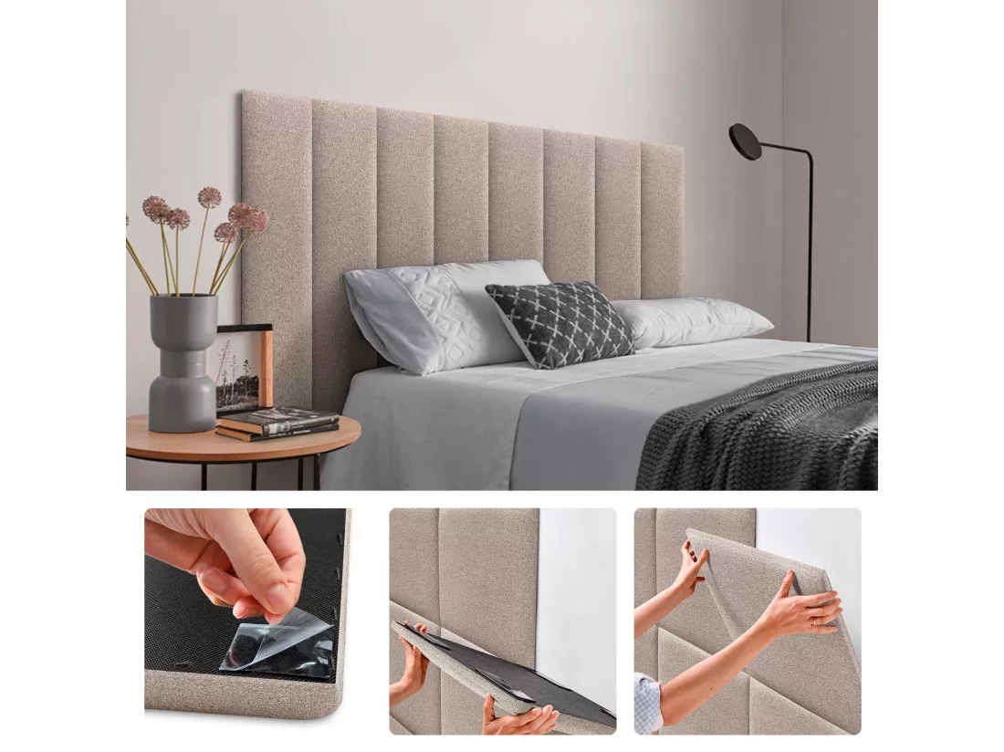 DHOME Lot de 6 Panneaux Rembourrés en Tissu Aqualine Autocollants pour Mur Acoustiques Absorbants Protection contre les Chocs (Sable, 60x30cm, x6)