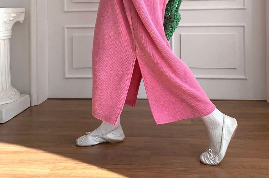 Chubby Girl - Lange mouwen effen losse midi-gebreide jurk