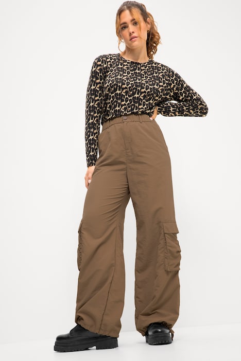 Cargohose, weites Bein, Cargotaschen, Saum-Bindeband