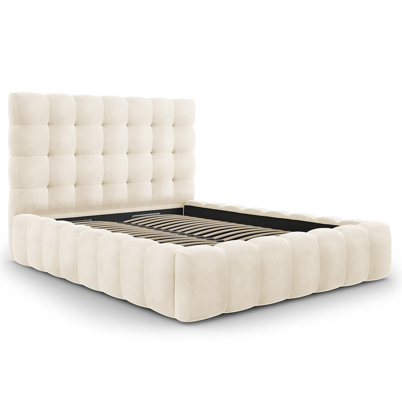 Cosmopolitan Design Lit avec coffre de rangement Bali Velours beige clair - 140x200 cm