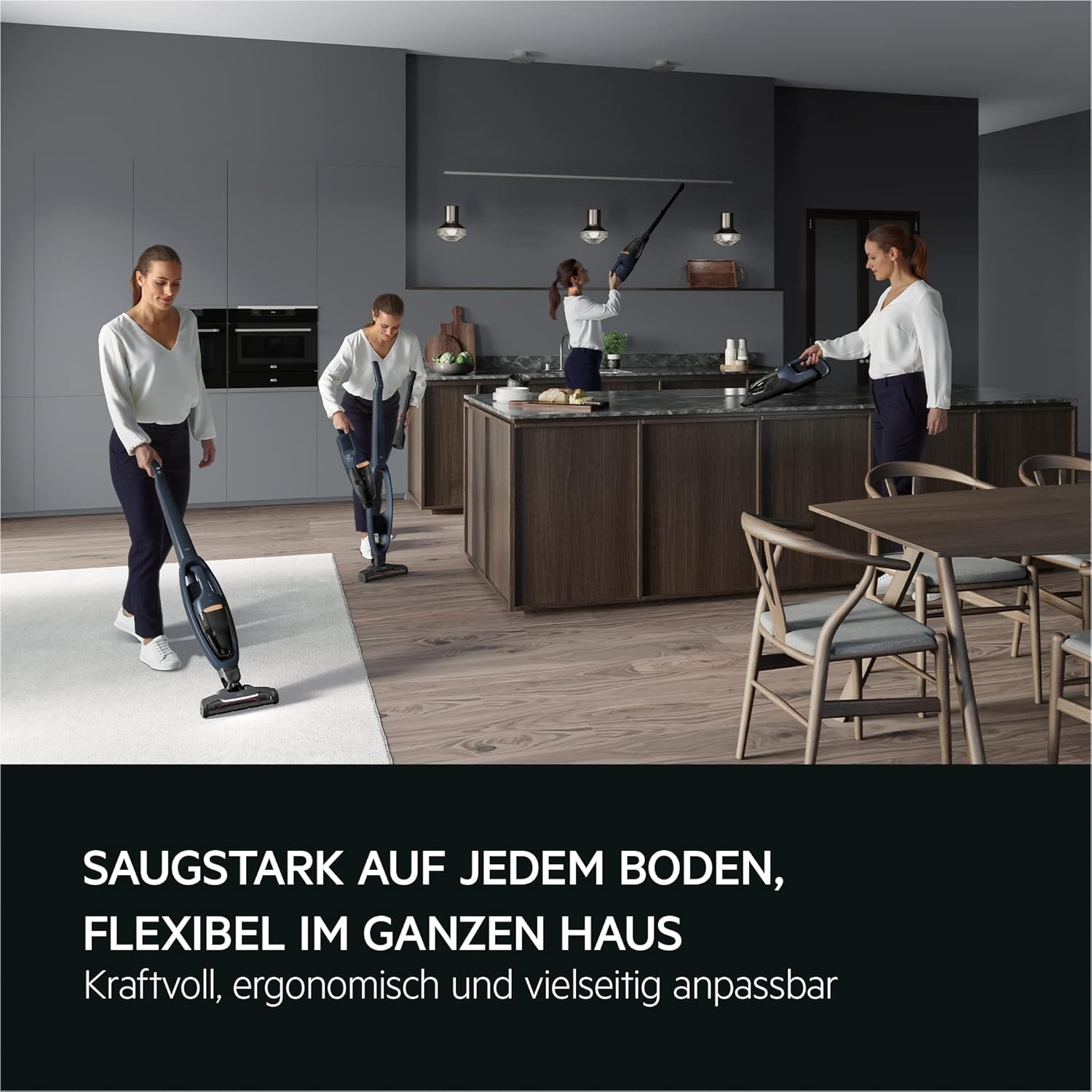 AEG 2in1 Akku Staubsauger, schlanke Bauform, Multi-Bodendüse, PetPro-Elektrosaugbürste, Tiefenreinigung, bis zu 50 min Laufzeit, 21,6 Volt, inkl. Zubehör, freistehend, Hygienefilter, blau, QX7-1-I360