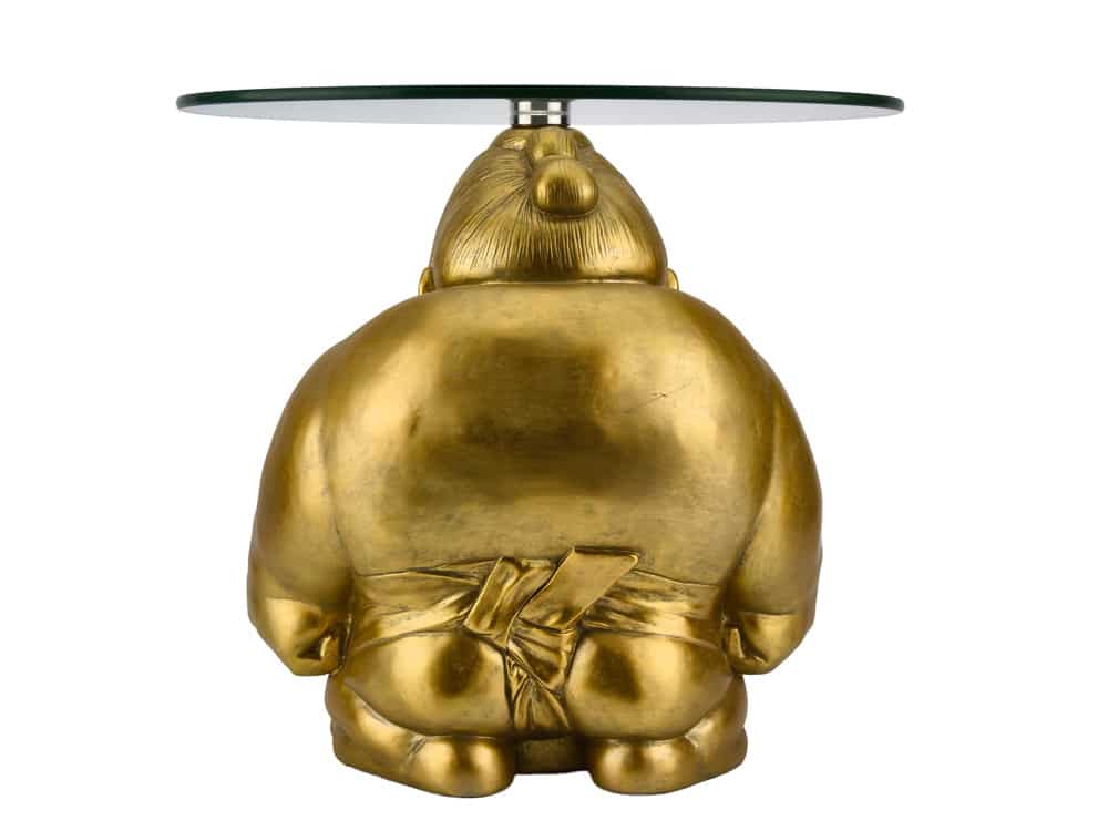 Runder Couchtisch SUMO 55cm gold Skulptur handmade