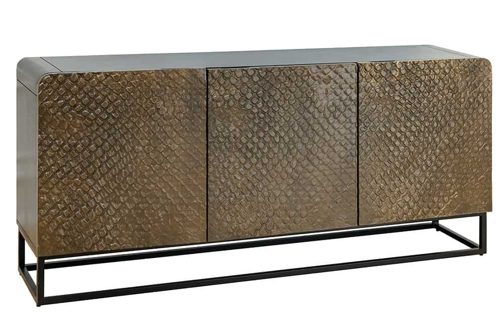 Massives Sideboard SNAKE 160cm braun Mangoholz mit 3D Schnitzereien schwarz Schlangen-Design