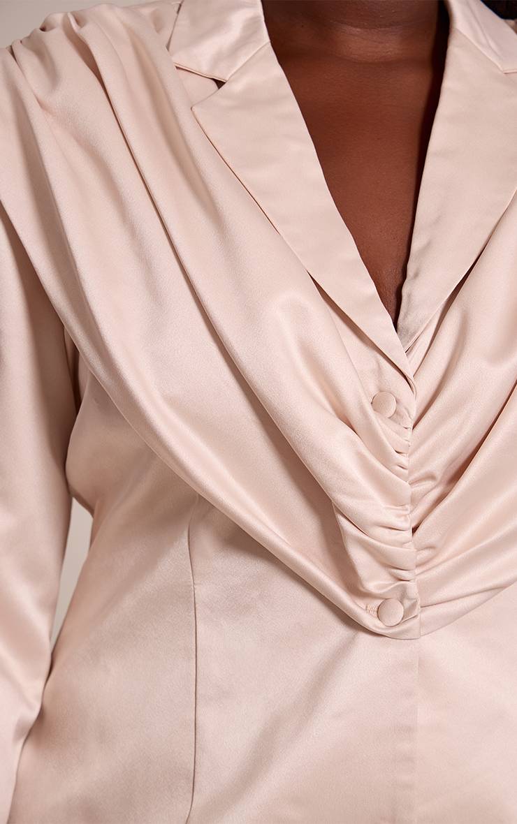 Champagne Robe Blazer Plissée En Satin Champagne Grande Taille