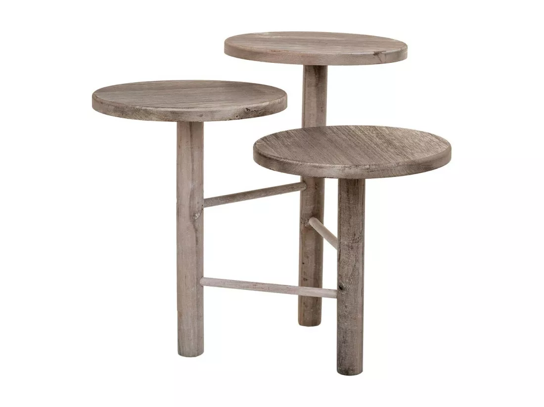 Support en bois pour 3 pots de fleurs blanc d25x40/35/30h