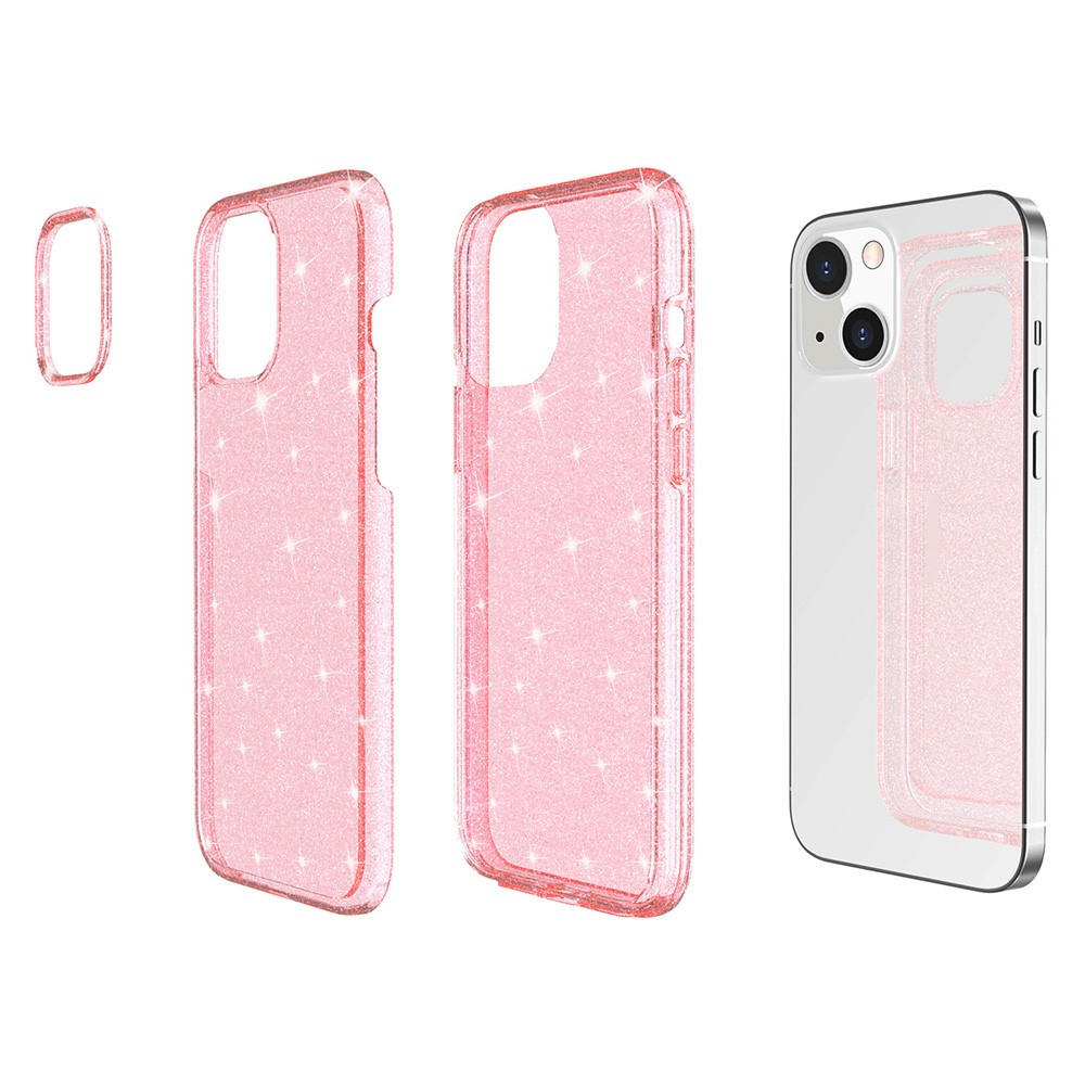 iPhone 13 Hybrid Hardcase Schutzhülle im Glitzer Design - Pink / Transparent