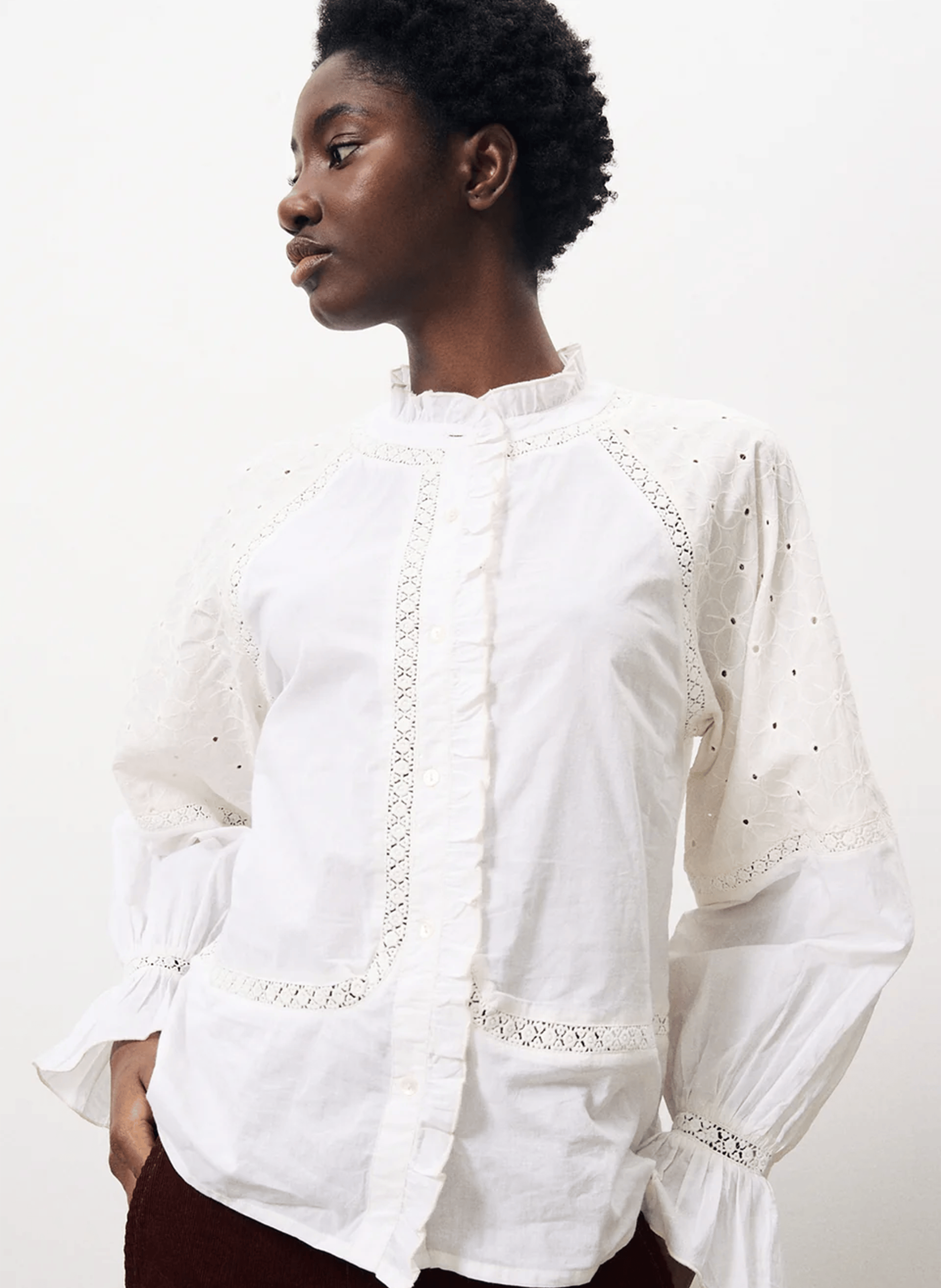 CHADIA - Blouse droite en coton brodé | Beige