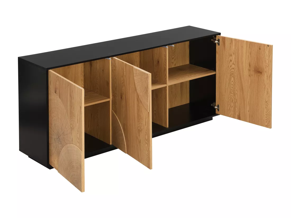 Buffet avec 3 portes en MDF - Naturel et noir - YASMELIA