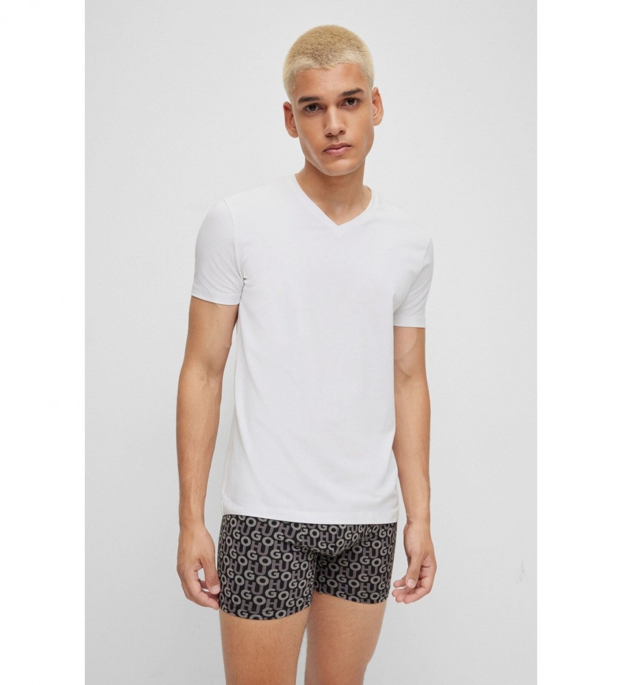 Conjunto de 2 camisetas HUGO com decote em V, branca e preta.