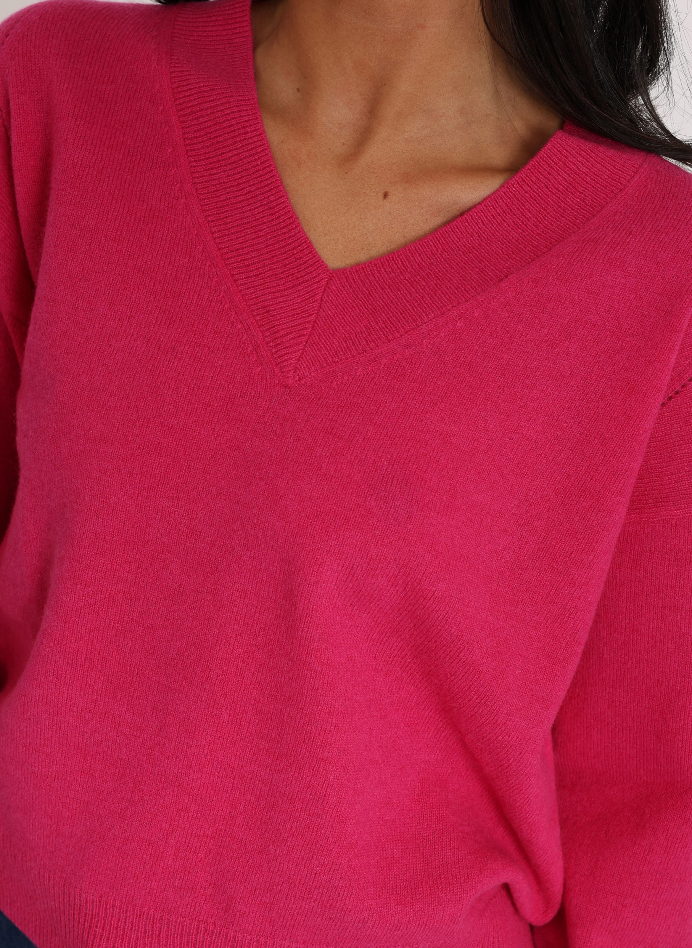 ANITA - Pull ample col V en laine et cachemire | Rose