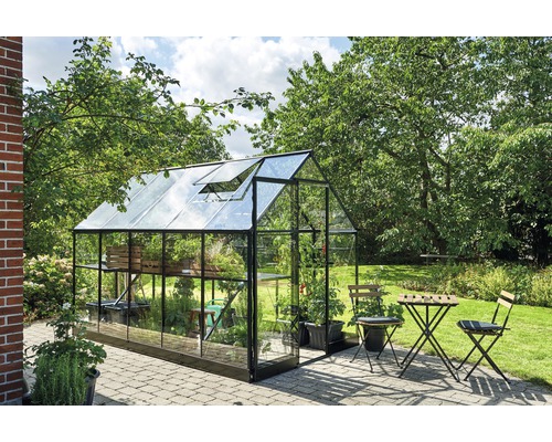 Halls Qube 610 kas, 6,4 m², 3 mm veiligheidsglas, 198 x 321 cm, zwart