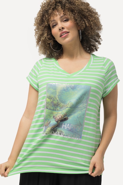 Shirt, Ringel, Schildkröte, Rundhals, Halbarm