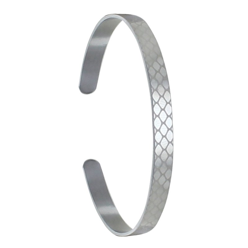 Bracelet Acier Demi Jonc Plat et Ecailles