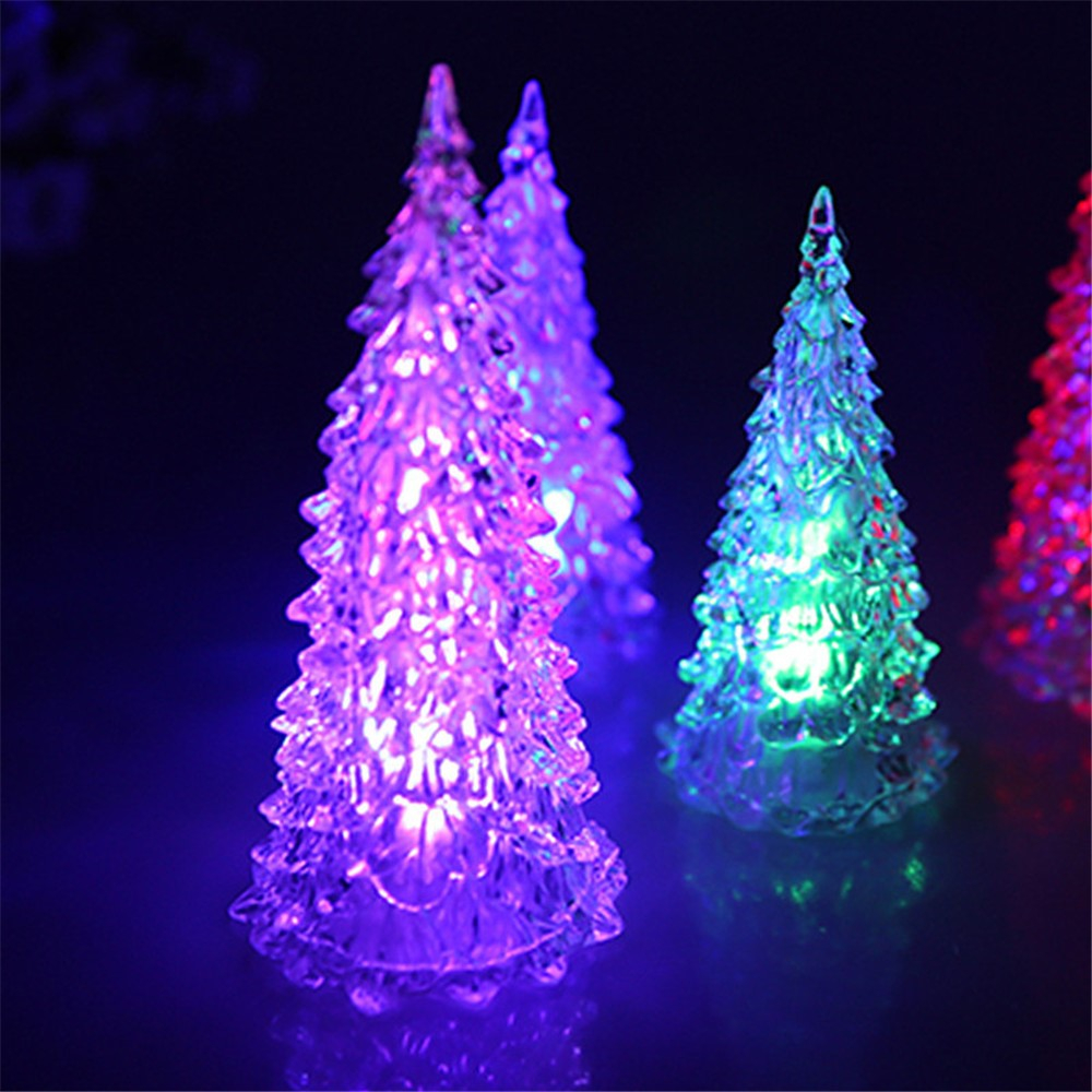 (12x6cm) LED Weihnachts Deko Licht Tannenbaum Stehlampe im Kristall Look (inkl. Batterie) - Transparent