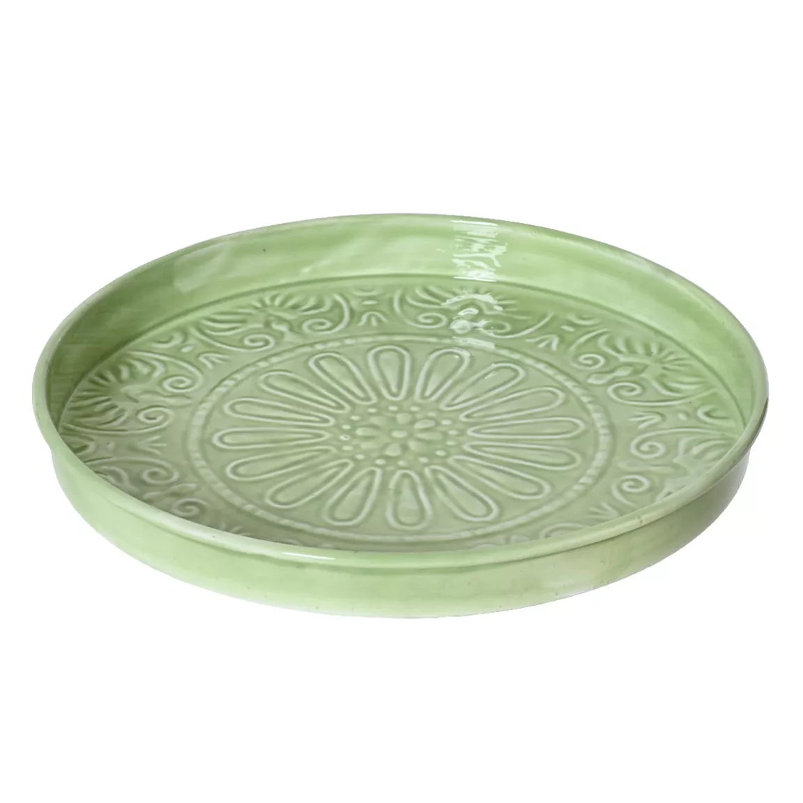 Plateau rond décoratif (D32 cm) Fleurs d'Ésmée Vert pomme