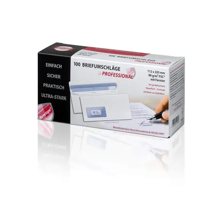 Mayer Kuvert Briefumschläge mit Fenster und Sicherheitsschlitze, Din lang+, 90gm², 100 Stück