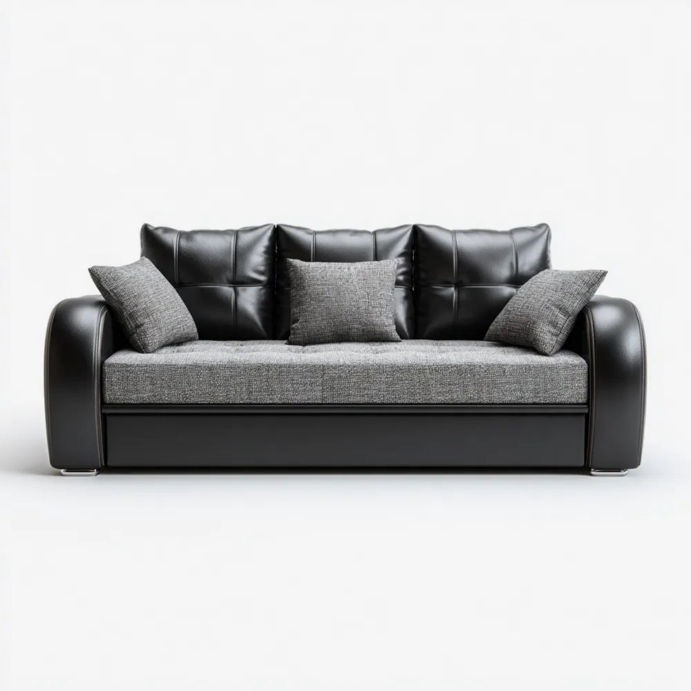 2-Sitzer-Sofa Lederoptik und Stoff 200x90x85 cm - Schwarz/Grau - Moder