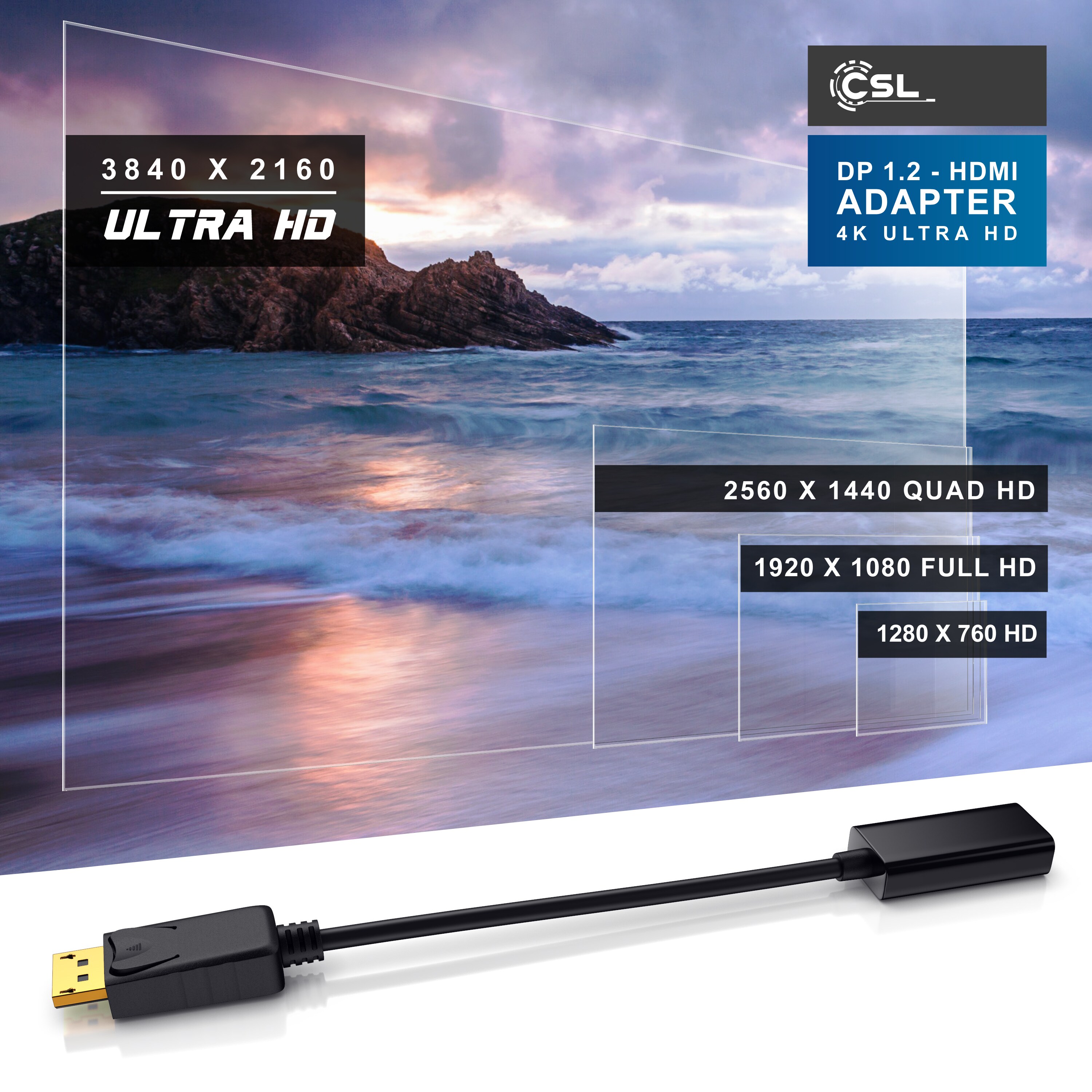 CSL 4k UltraHD DP 1.2 zu HDMI Monitor Adapter Kabel, DisplayPort zu HDMI Typ A