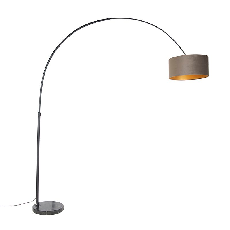 Booglamp zwart velours kap taupe met goud 50 cm - XXL