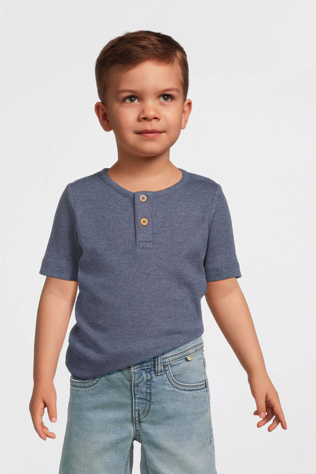 ribgebreid T-shirt NMMKAB grijsblauw