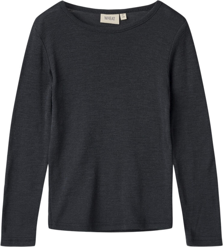 Wheat Langærmet Uld T-shirt Blå
