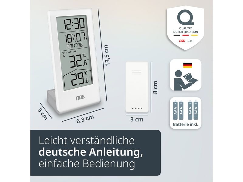 ADE Wetterstation mit Funk-Aussensensor Weiss Wetterstation mit Funk-Aussensensor