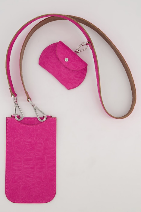 Ledertasche, Krokoprägung, abnehmbare Minitaschen