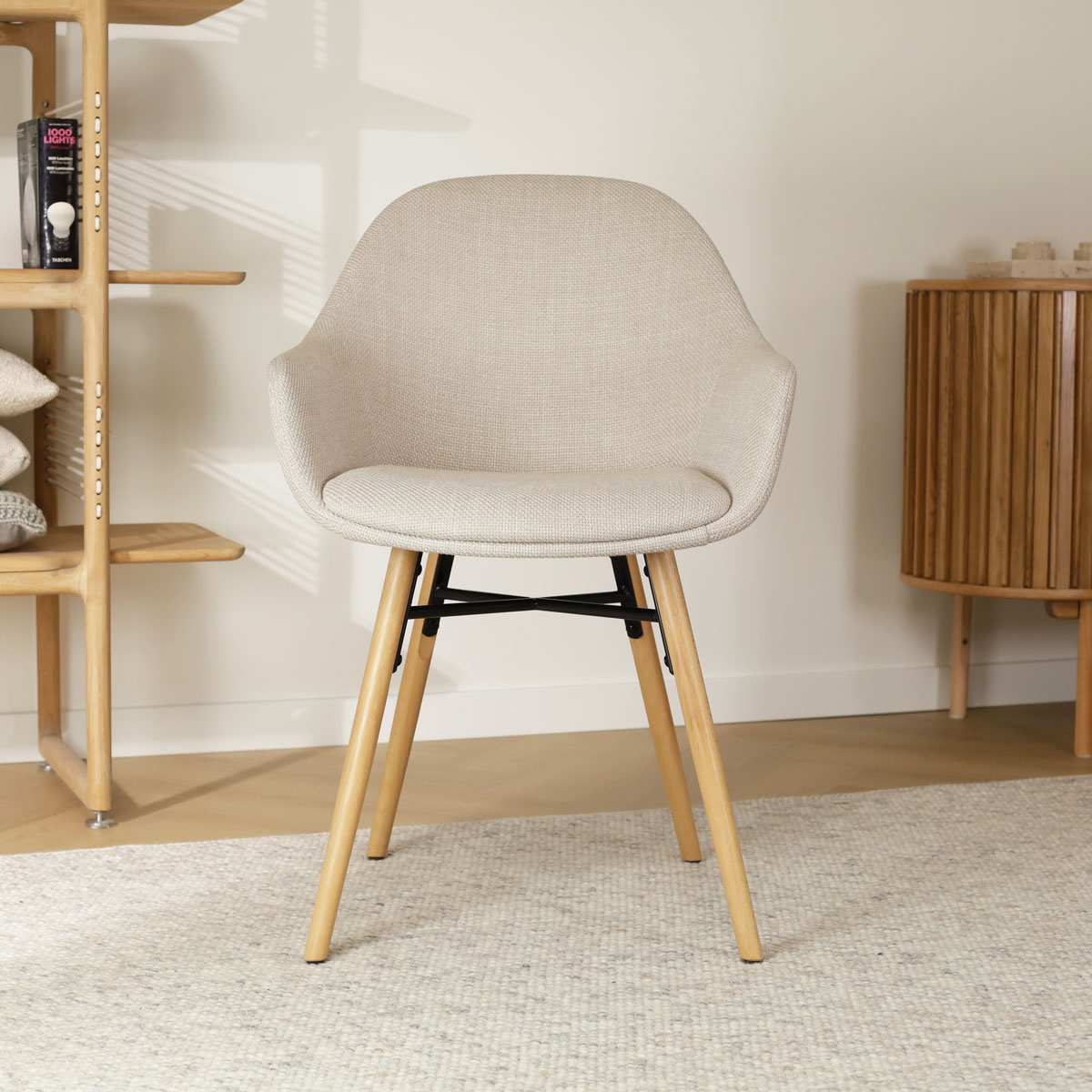 Nena-Mae eetkamerstoel beige - naturel onderstel